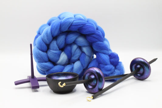 Ultimate Beginner Purple & Electric Night Drop Spindle Kit - Midi Size Blue - Top Bottom Supported Turkish - Learn To Spin Kit