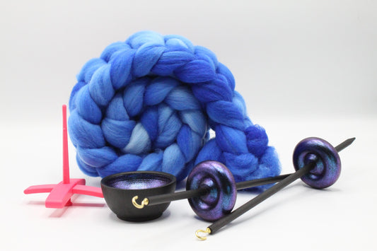 Ultimate Beginner Pink & Electric Night Drop Spindle Kit - Midi Size Blue - Top Bottom Supported Turkish - Learn To Spin Kit