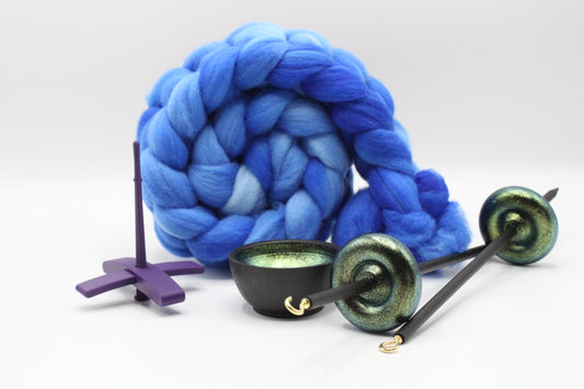Ultimate Beginner Purple & Emerald Dragon Drop Spindle Kit - Midi Size Blue - Top Bottom Supported Turkish - Learn To Spin Kit