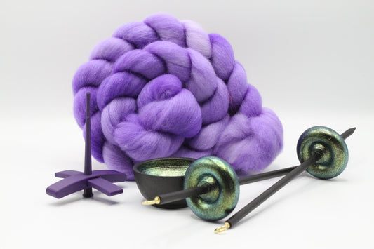 Ultimate Beginner Purple & Emerald Dragon Drop Spindle Kit - Midi Size Purple - Top Bottom Supported Turkish - Learn To Spin Kit
