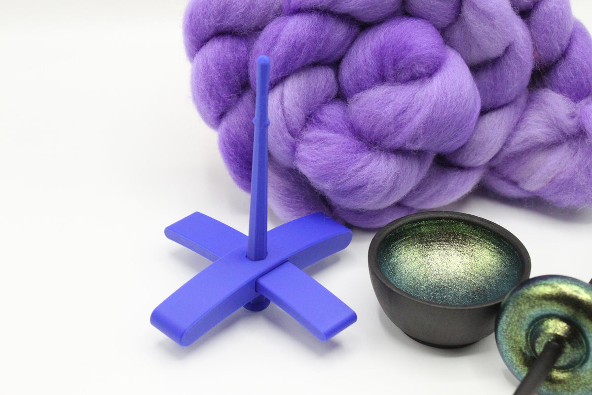 Ultimate Beginner Blue & Emerald Dragon Drop Spindle Kit - Midi Size Purple - Top Bottom Supported Turkish - Learn To Spin Kit