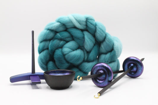 Ultimate Beginner Electric Night Drop Spindle Kit - Midi Size Teal - Top Bottom Supported Turkish - Learn To Spin Kit