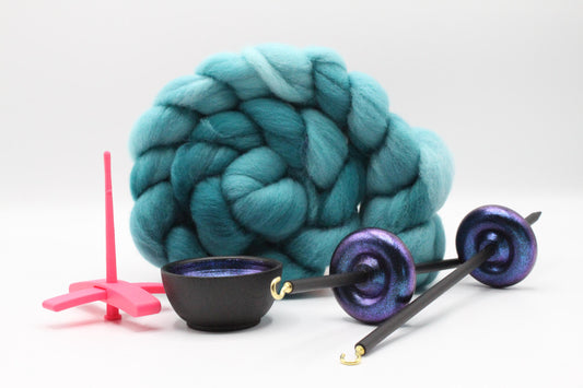 Ultimate Beginner Pink & Electric Night Drop Spindle Kit - Midi Size Teal - Top Bottom Supported Turkish - Learn To Spin Kit