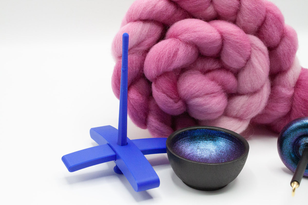 Ultimate Beginner Blue & Electric Night Drop Spindle Kit - Midi Size Pink - Top Bottom Supported Turkish - Learn To Spin Kit