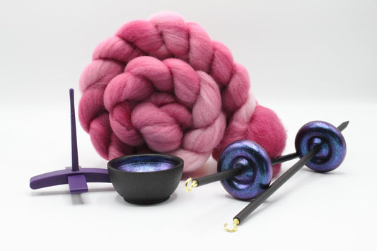 Ultimate Beginner Purple & Electric Night Drop Spindle Kit - Midi Size Pink - Top Bottom Supported Turkish - Learn To Spin Kit