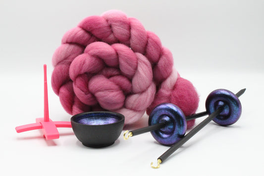 Ultimate Beginner Pink & Electric Night Drop Spindle Kit - Midi Size Pink - Top Bottom Supported Turkish - Learn To Spin Kit