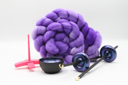 Ultimate Beginner Pink & Electric Night Drop Spindle Kit - Midi Size Purple - Top Bottom Supported Turkish - Learn To Spin Kit