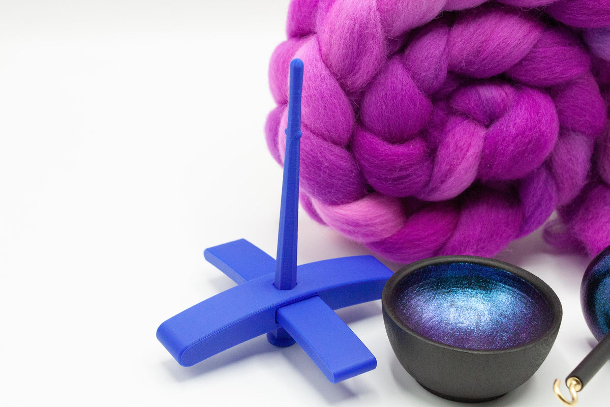 Ultimate Beginner Blue & Electric Night Drop Spindle Kit - Midi Size Berry Crush - Top Bottom Supported Turkish - Learn To Spin Kit