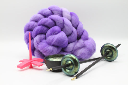 Ultimate Beginner Pink & Emerald Dragon Drop Spindle Kit - Midi Size Purple - Top Bottom Supported Turkish - Learn To Spin Kit