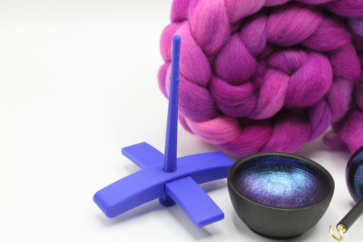 Ultimate Beginner Blue & Emerald Dragon Drop Spindle Kit - Midi Size Berry Crush - Top Bottom Supported Turkish - Learn To Spin Kit