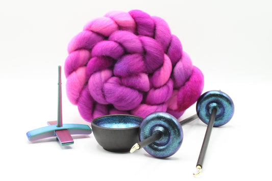 Ultimate Beginner Mermaid Drop Spindle Kit - Midi Size Berry Crush- Top Bottom Supported Turkish - Learn To Spin Kit