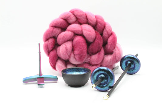 Ultimate Beginner Mermaid Drop Spindle Kit - Midi Size Pink- Top Bottom Supported Turkish - Learn To Spin Kit